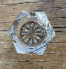 Vintage Pressed Glass Hexagonal Salt Cellar Starburst Bottom .75x1.75"