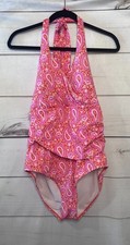 Boden Levanzo Ruched Halter paisley Swimsuit size 12L pink orange swim beach