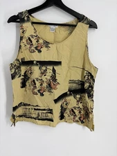 Citron Silk Illustrated Top Size Medium Bohemian Artisan Eclectic Editorial 1216