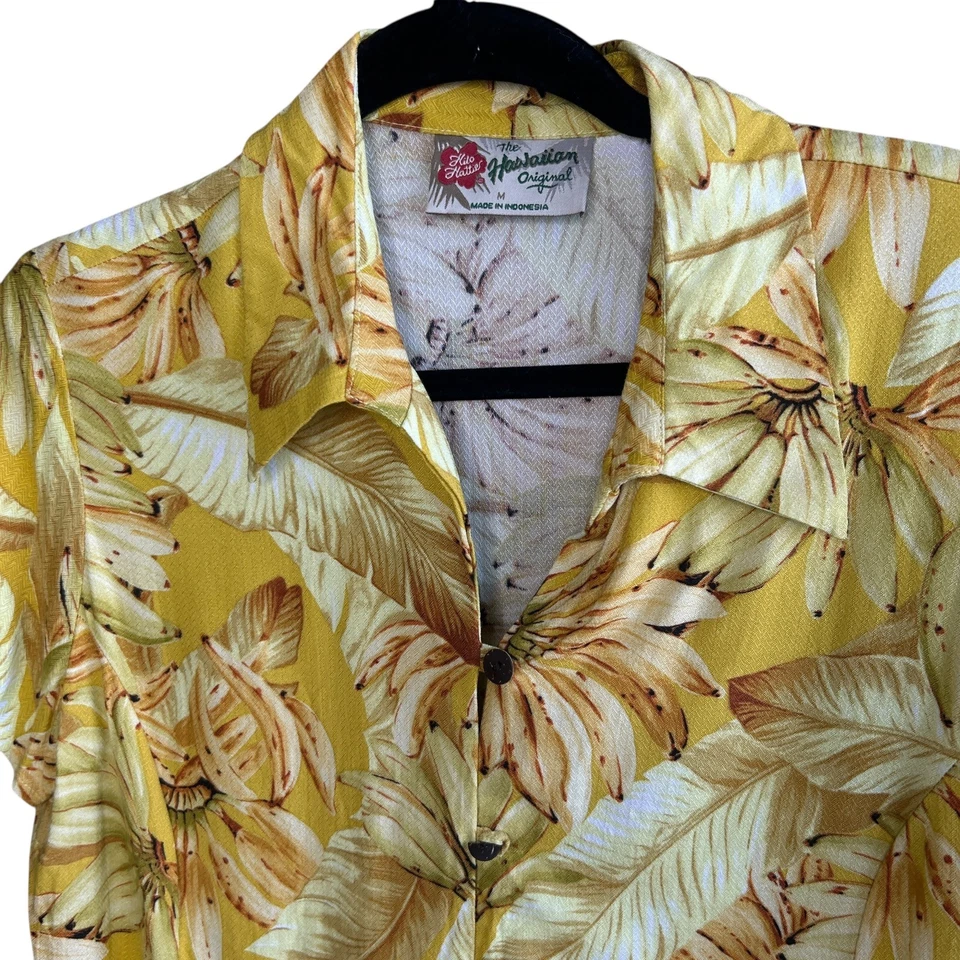 Camisa de campamento Hawaiana Aloha con estampado de plátano vintage para mujer Hilo Hattie talla mediana Foto 3 de 4