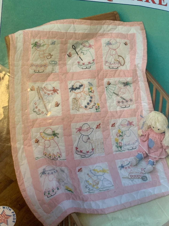 Jack Dempsey Needle Art Stamped Embroidery Nursery Quilt Blocks Sunbonnet Girls - Image 2 of 3
