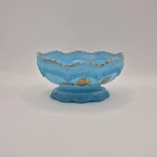 Northwood Chrysanthemum Sprig Berry Bowls Blue Custard W/Gold EAPG