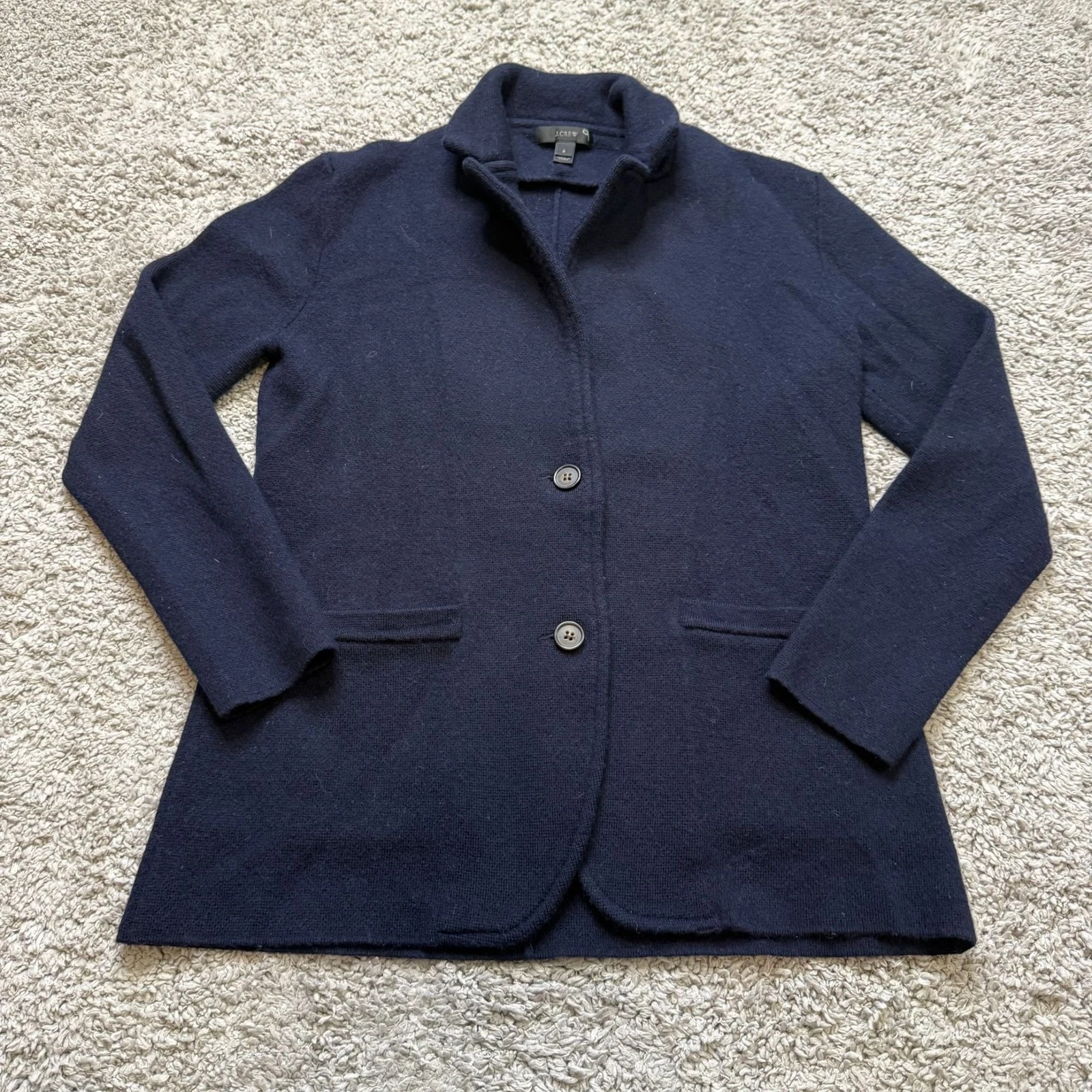 J Crew Merino Wool Sweater Small Blazer Cardigan Blue Navy Preppy Office Rugged