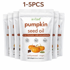 1-5X Pumpkin Seed Oil with Saw Palmetto 300 Softgels - 3000 mg Herbal Supplement