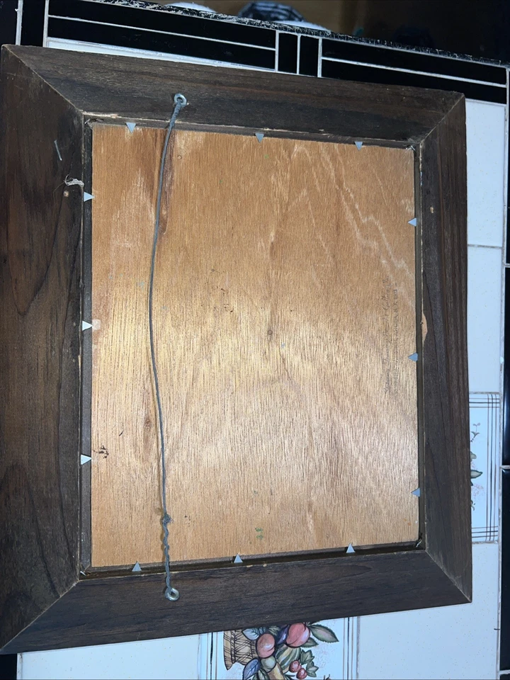 Pintura Vintage Invierno Escena Puesta de Sol Enmarcada Óleo Foto 3 de 4