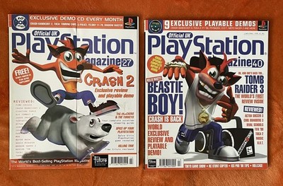2x Official UK PlayStation Magazine 1997-98 Issue 27 & 40 Crash Bandicoot covers