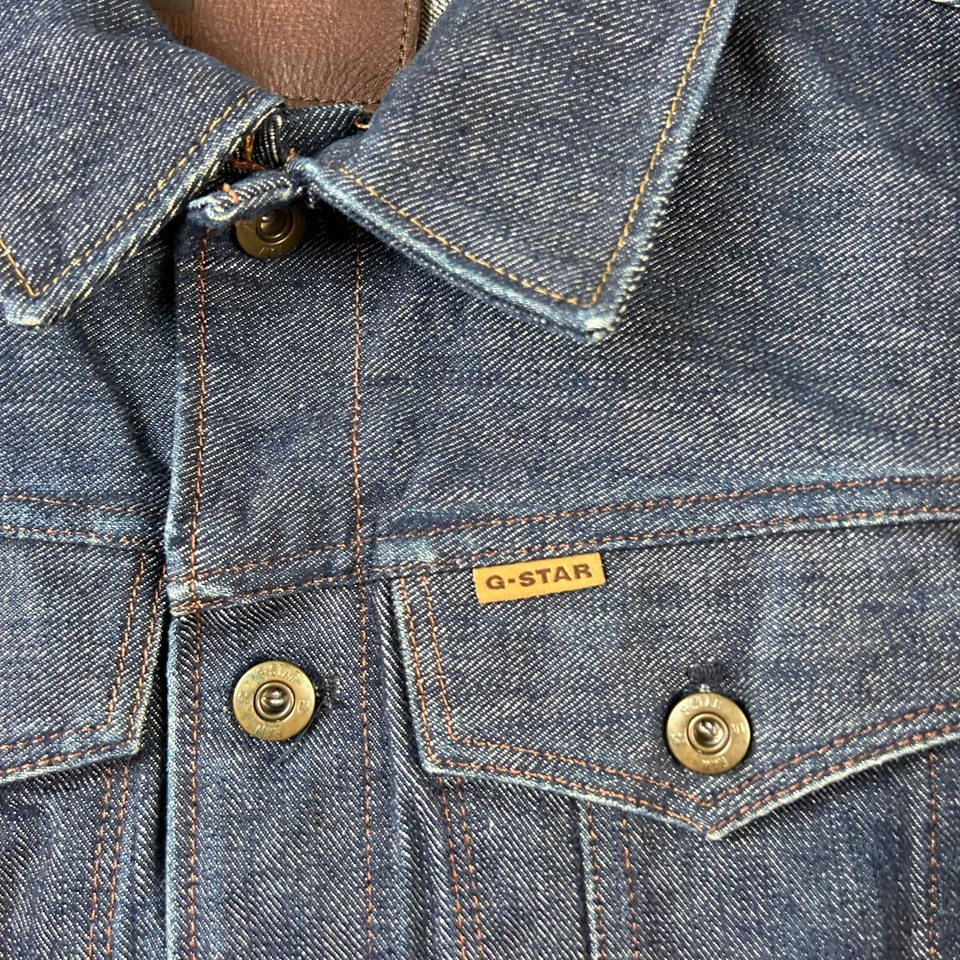 Chaqueta ajustada G Star Raw para hombre azul medio denim con cuello abotonado RE 3301 3D Foto 3 de 4