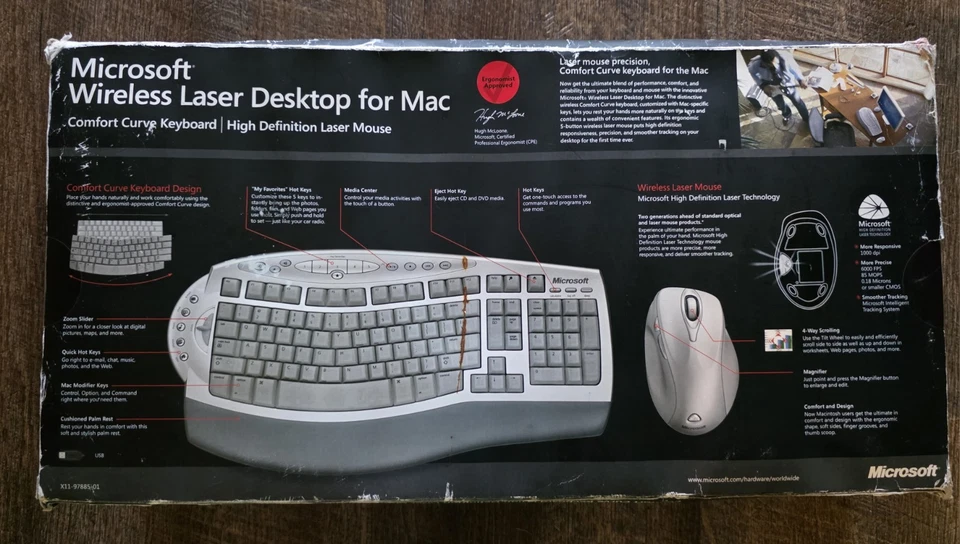 NOS Microsoft Wireless Laser Desktop Comfort Keyboard Mouse Reciever New NIB  - Image 2 of 4