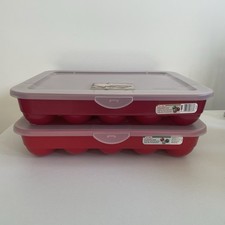 Sterilite 20 Christmas Ornament Cases Storage Containers Stackable RED LOT OF 2
