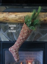 New Primitive Colonial Christmas COVERLET STOCKING Red Green 25"