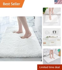White Bathroom Rug 17x24 - Non-Slip Plush Small Bath Mat, Highly Absorbent  ...