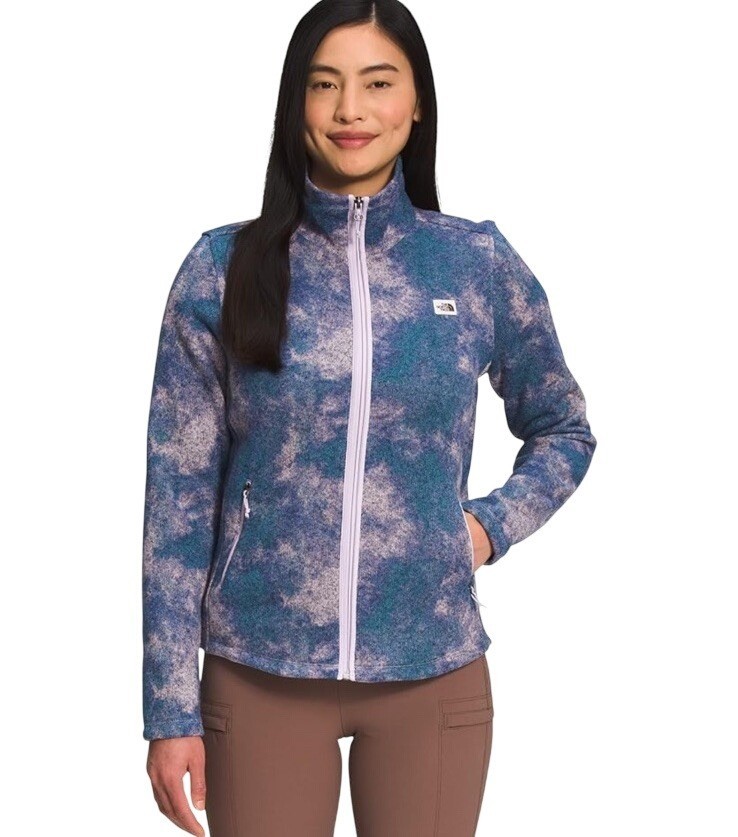 The North Face Womens Small Crescent Top Fleece Zip Jacket Lavender Fog Print