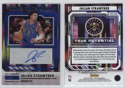 2023-24 Recon True Potential Firme Blu 63/75 Julian Strawther Auto 11if - Foto 3 di 3