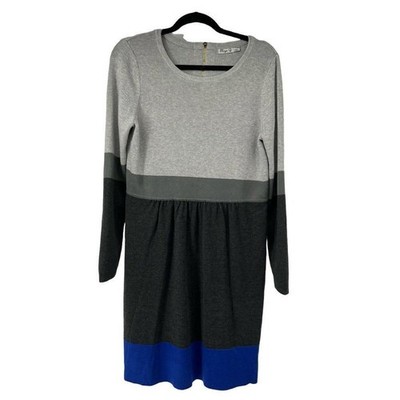 Eliza J Gray & Blue Colorblock  Long Sleeve Sweater Dress Womens L