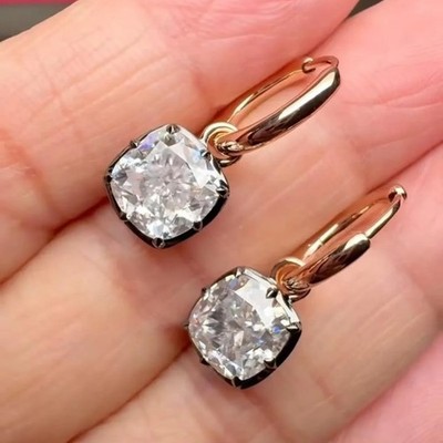 Gypset Hoop Earrings Cushion Moissanite Georgian Style Cut-Down Setting Blackene