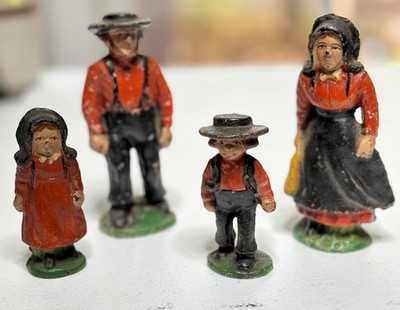 Vintage Early 20th Cent Hand-Painted Cast Iron Amish Family Set John Wright