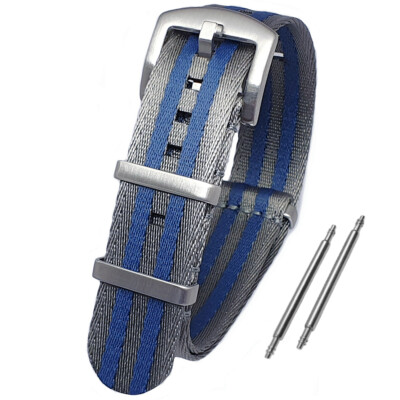 NATO Watch Strap Seat Belt Premium Nylon Blue Grey Twin Stripe 20mm 22mm  UK