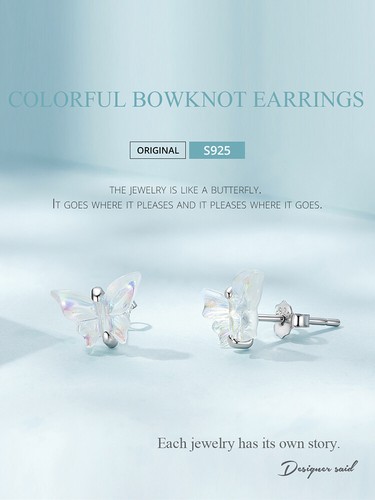 Voroco Plata Esterlina 925 Colorido Brillo Moño Tachuelas Pendientes Regalo - Imagen 2 de 12