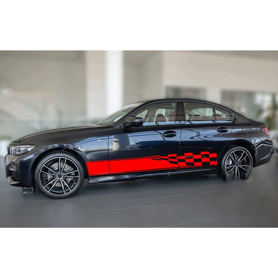 2 piezas calcomanías adhesivas de vinilo para guardabarros de puerta de carrocería lateral de auto con bandera roja deportiva Foto 3 de 4