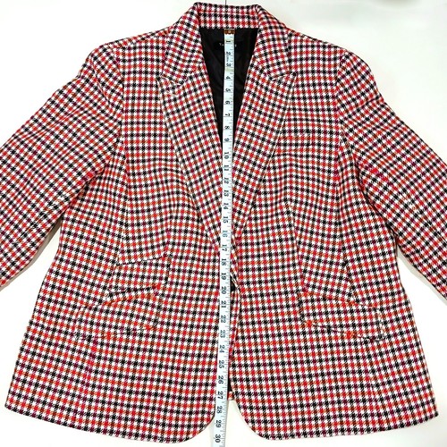 VTG Talbots Women Houndstooth Single Button Elbow Patch Wool Blend Blazer Jacket - Picture 15 of 16