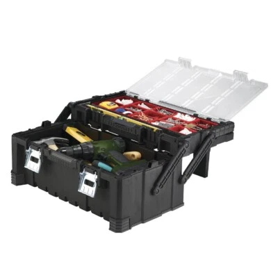 KETER 22" Tool Box Cantilever Heavy Duty Removable Bins Metal Latch Storage Organizer