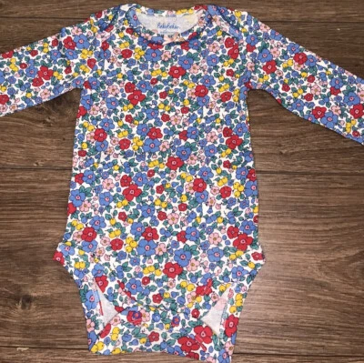 Baby Boden Blue Floral Cotton Long Sleeve Bodysuit 0-3 up to 12-18 M