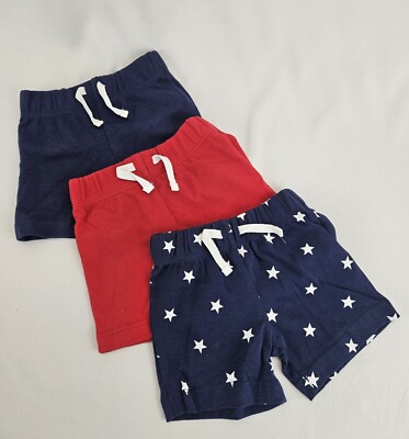 3 Amazon Essentials Unisex Baby Cotton Pull-On Shorts 6 Months Red Blue Stars