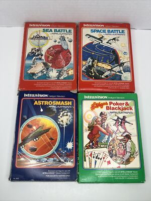 Lot of 4 Intellivision CIB games - Astrosmash Sea battle Space Battle Poker