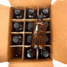 12 pcs VWR 89042-912 Boston Round Bottle with Cap, Made in USA, Amber, 8oz 240mL