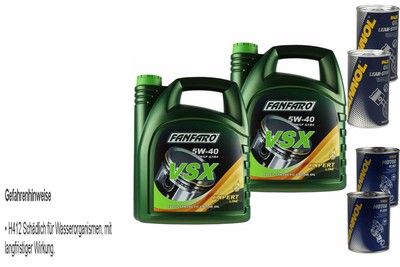 10L Motoröl FANFARO VSX 5W-40 2x MANNOL Leak-Stop ADDITIV+Motor Flush