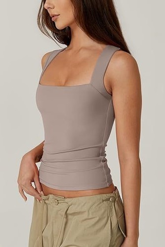 NEU Damen ärmellos Träger Tank quadratischer Ausschnitt Training Fitness Freizeit Crop Tops - Bild 12 von 21