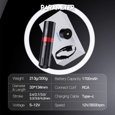 Mast Tattoo Flip 2 Wireless Gun Rotary Pen Machine 20pcs Needles 2