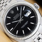ROLEX MENS DATEJUST 1601 18K GOLD STEEL BLACK WATCH w/ FOLDED JUBILEE BRACELET
