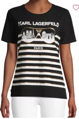 NEW NWT Karl Lagerfeld Paris Notre Dame Black White Gold Striped Top XL
