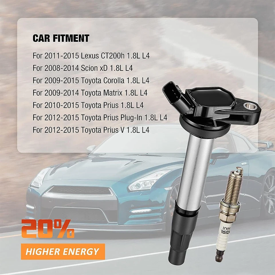 4X Ignition Bobinas+4X Spark Plugs Pack For 2009-2017 Toyota Corolla 1.8L UF596 - Изображение 4 из 4