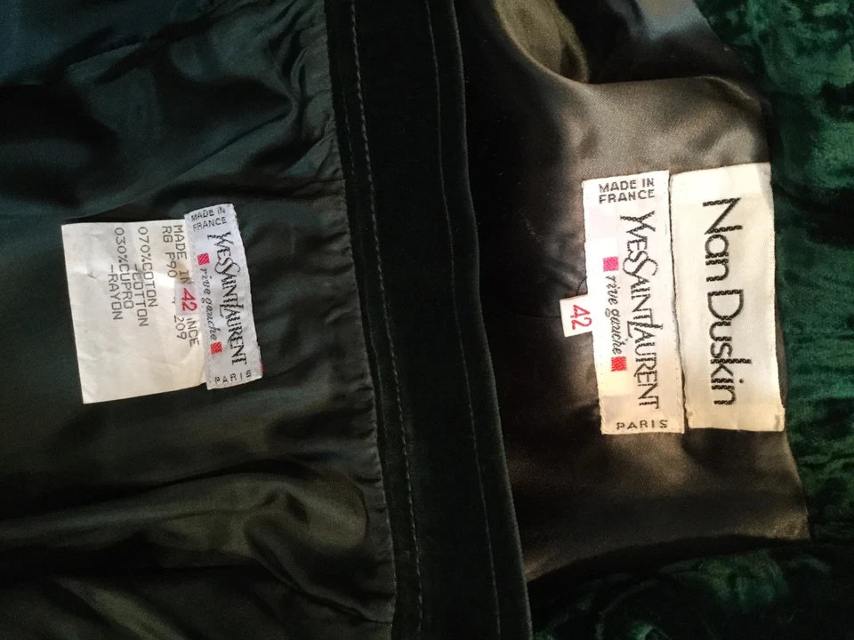 VESTIDO Y CHAQUETA DE TERCIOPELO VERDE YVES SAINT LAURENT NAN DUSKIN - TALLA 42 (US 12) Foto 4 de 4