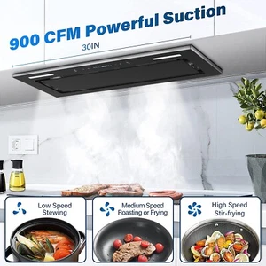 30 inch Built-in/Insert Range Hood 900CFM Stainless Steel Kitchen Vent LED New