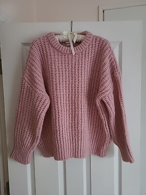MNG By Mango Pink Thick Knit Wool Blend Crew Neck Long Sleeve Sweater Sz M