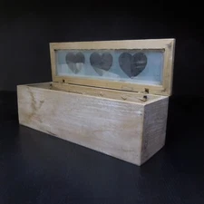 N9088 Vintage Art Deco Heart Display Case Box Wood Glass Brass Handmade