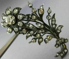ANTIQUE LARGE 5CT OLD MINE CUT DIAMOND 18KT WHITE GOLD FLOWER PIN BROOCH #20614