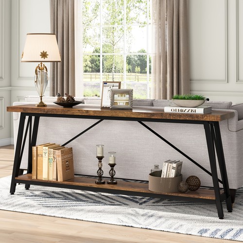 180cm Industrial Sofa Table w/2-Tier Shelves for Entryway /Hallway/Living Room - Picture 7 of 10