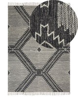 Rechteckiger Teppich Quasten Baumwolle Kurzflor 140X200 Cm Schwarz/Weiß Arbaa