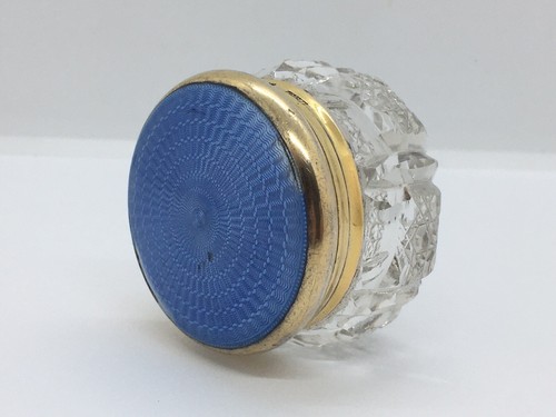 Vaso vaso da toeletta in vetro smaltato dorato e guilloché argento massiccio Asprey - Foto 3 di 10