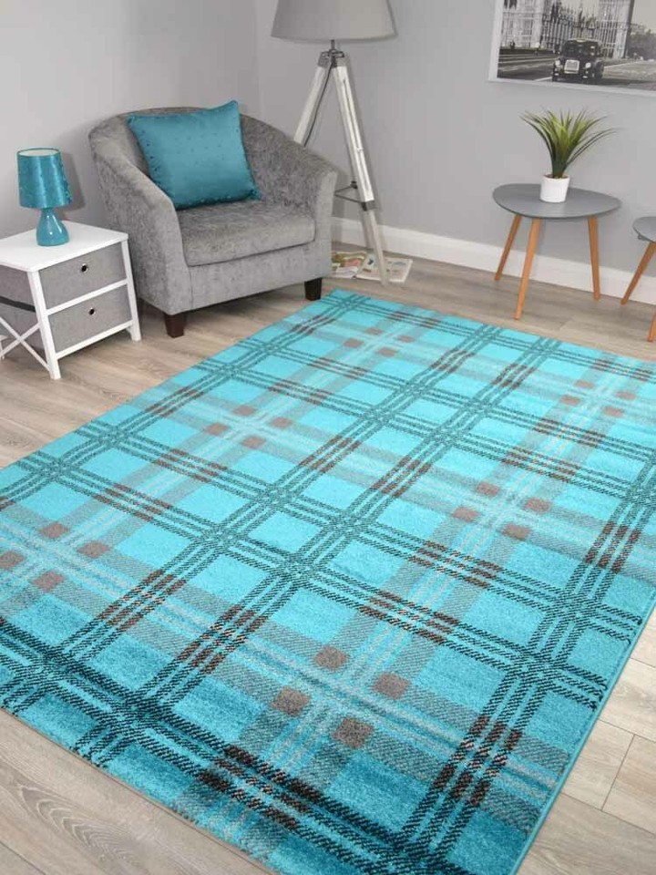 Modern Soft Tartan Rugs Highland Check Long Floor Runner Small Extra