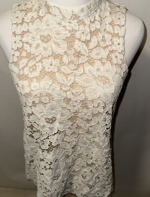 Rose + Olive  Lined Romantic Lace Sleeveless Top Keyhole Back Small NWT