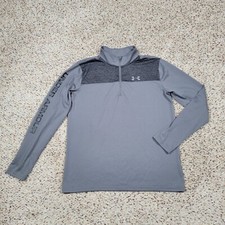 Under Armour Shirt Boys XL Gray Black Quater Zip Lightweight Pullover Kids Youth