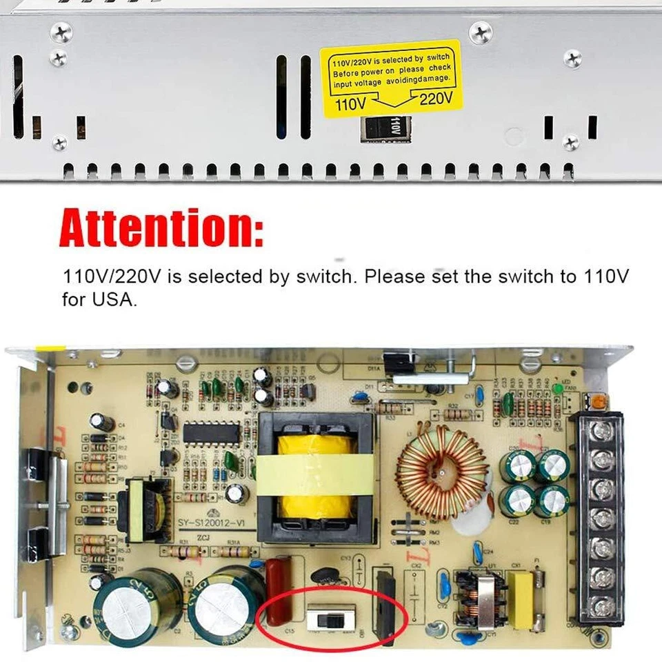 Alimentation 12V 30A 360W Transformateur 110V/220V AC Alimentation à Découpag... - Photo 3/4