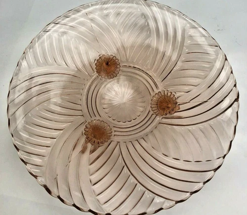 Tri Footed Bowl Large Shallow 10" Pink Depression Glass Vintage