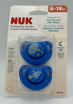 Pack NUK Silicone Pacifiers 6-18 Mths Blue Spaceship Breast Like