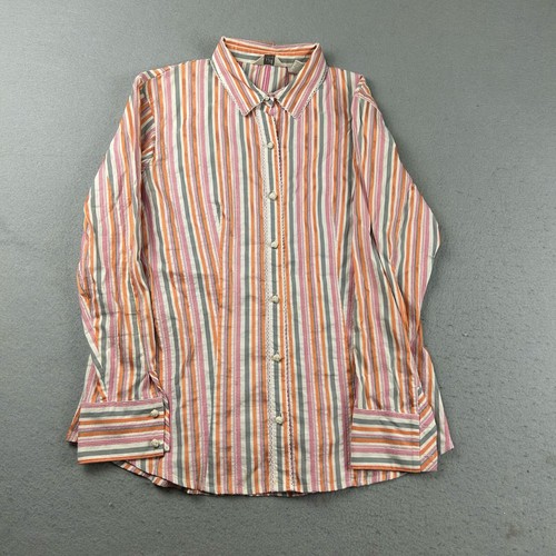 J Jill Shirt Womens 8 Multicolor Striped Button Up Long Sleeves Collared Top